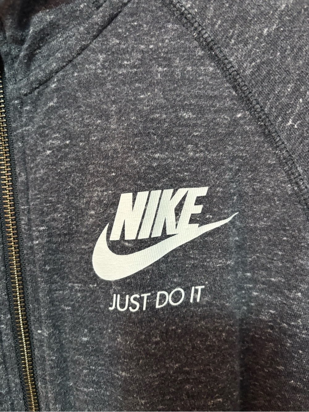 💚 $5 Deals- Nike Small Dark Gray Speckled Full Zip Hoodie with White Logo - Picture 2 of 4